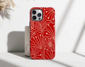 Etui na telefon z motywem kwiatów chili, czerwone, abstrakcyjne etui na telefon z kwiatowym wzorem, odważna, retro, kwiatowa grafika, iPhone 17 16 15 14 13 12 11 Pro Max, Samsung S25