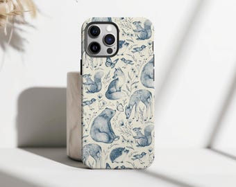 Watercolor Forest Animals Phone Case, Deer Fox Bear Hedgehog Butterfly Woodland Phone Cover for iPhone 17 16 15 14 13 12 11, Samsung S25 S24