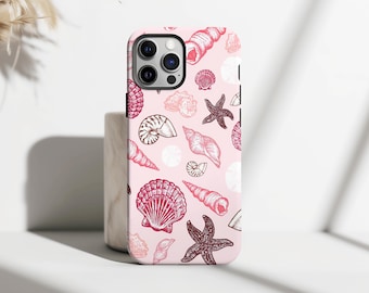 Retro Seashell Pattern Phone Case, Beachy Tropical Phone Case, iPhone 16 15 14 13 12 11 Pro Max X XS, Samsung Galaxy S25 S24 S23 S22 Ultra