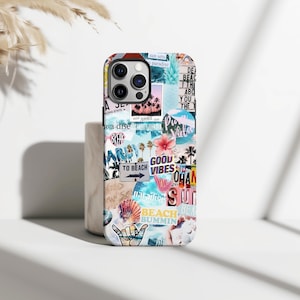 Funda para teléfono con collage costero europeo, bonita y coqueta funda veraniega con estética costera, para iPhone 16, 15, 14, 13, 12 Pro Max, Samsung S25, S24, S23 Ultra