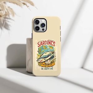 Vintage Sardines in olive oil Phone Case, Sardine Tin Phone Case, Italian Summer Moodboard Gift, iPhone 16 15 14 13 12 Pro Max, Samsung S25