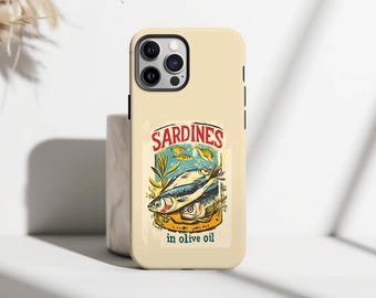 Vintage Sardines in olive oil Phone Case, Sardine Tin Phone Case, Italian Summer Moodboard Gift, iPhone 16 15 14 13 12 Pro Max, Samsung S25