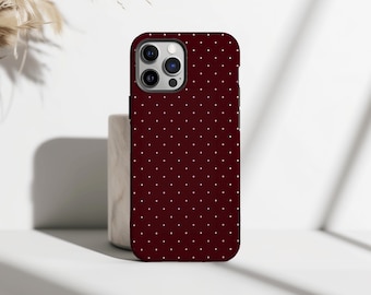 Burgundy Polka Dot Phone Case, Cute Trendy Aesthetic Phone Cover, Coquette Vintage Red Case, iPhone 17 16 15 14 13 12 11, Samsung S25 S24