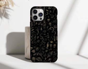 Witchy Things by Serena Archetti telefoonhoesje, gotisch occult slangenschedelpatroon, iPhone 17 16 15 14 13 12 11 Pro Max, Samsung S25 S24 Ultra
