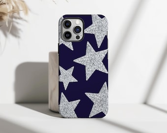 Sparkly Star Navy Robuste Telefonhülle, trendige iPhone Hülle, süße Y2K Ästhetik, zweischichtig, iPhone 17 16 15 14 13 12 11, Samsung S25