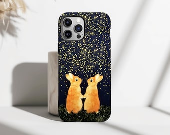 Funda para teléfono con diseño de conejo nocturno de luciérnaga, con un bonito diseño de conejo estrellado, con diseño de animales kawaii para iPhone 17, 16, 15, 14, 13, 12 Pro Max y Samsung S25 y S24.