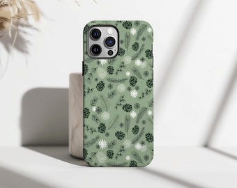 Winter Pine Christmas Phone Case, Green Nature Aesthetic Holiday Cover for iPhone 17 16 15 14 13 12 11 Pro Max, Samsung S25 S24 Ultra