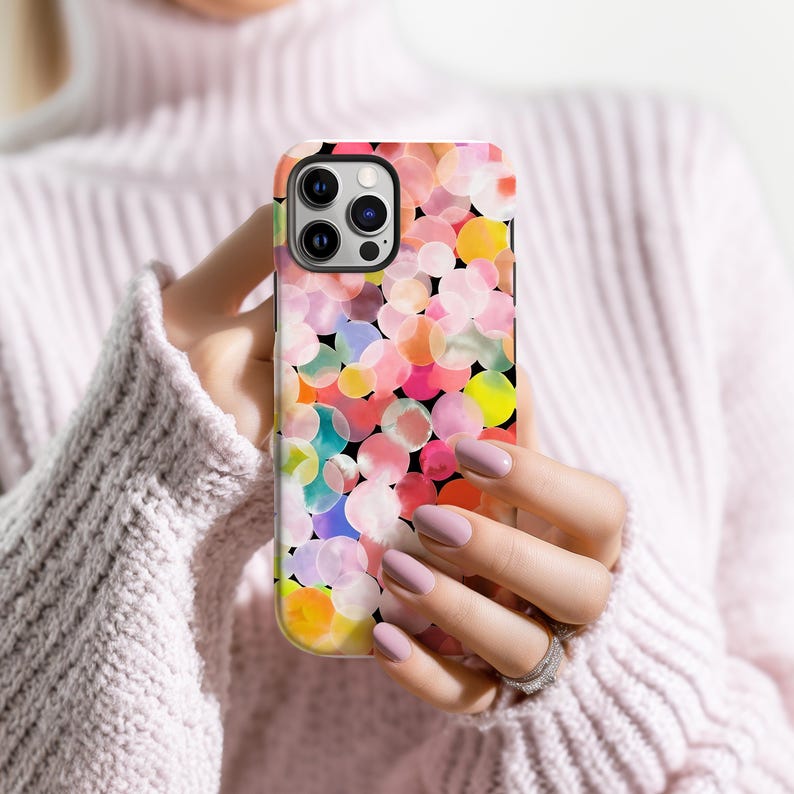 Pastel Ombre Colorful Phone Case, Colorful Abstract Bubble Phone Case, Rainbow Watercolor Funky Aesthetic Cover, Retro Artistic Design Protective Case, iPhone 17 16 15 14 13 12 11, Samsung S25 S24