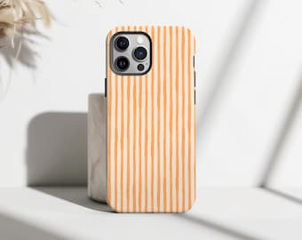 Orange Stripes Phone Case,  Retro Lines Minimalist Cover, Scandinavian Clean,  iPhone 17 16 15 14 13 12 Pro Max, Samsung S25 S24 S23 S22