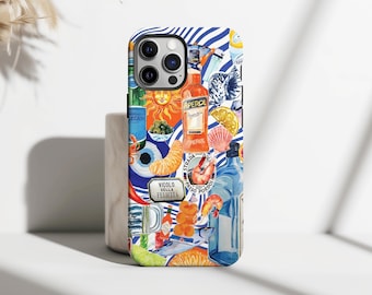Funda de teléfono con estética italiana, diseño de collage colorido, para iPhone 16, 15, 14, 13, 12 y 11, Samsung S25, S24 y S23. Regalo de verano italiano para amantes de la gastronomía.