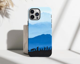 Blue Mountain Landscape Phone Case, Silhouette Adventure Art Cover, Nature Travel Aesthetic Design, iPhone 17 16 15 14 13 12 11, Samsung S25