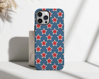 Retro Star Phone Case, Vintage Americana Cover, Red White Blue Star Pattern Case, Cute Y2K, iPhone 17 16 15 14 13 12 11, Samsung S25