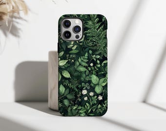 Funda para teléfono con diseño botánico vintage, flores verdes oscuras, funda botánica verde para iPhone 18 17 16 15 14 13 Pro Max, Samsung S25 S24 Ultra