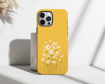 Yellow Daisy Phone Case, Minimal Floral Aesthetic Cover, Simple Wildflower Design Protective Case, iPhone 17 16 15 14 13 12, Samsung S25 S24
