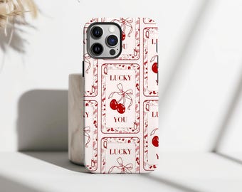 Lucky You Queen of Hearts Card Phone Case, Fun Pink Queen Design Phone Cases, iPhone 17 16 15 14 13 12 11 Pro Max, Samsung S25 S24 Ultra