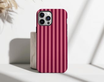 Burgundy & Pink Stripe iPhone Case, Retro Minimalist Vertical Lines Cover, Vintage Aesthetic Case, iPhone 17 16 15 14 13 12 11, Samsung S25