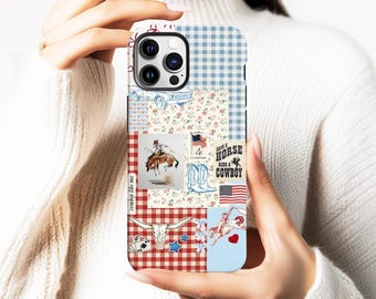 Vintage Patriotic Tough Phone Case Western Americana Aesthetic Rodeo Compatible with iPhone 18 17 16 15 14 13 12 11 Pro Max, Samsung S25 S24