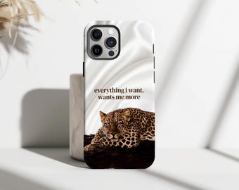 Leopard Quote Phone Case, Elegant Minimal Aesthetic Animal Print Cover for iPhone 17 16 15 14 13 12 11 Pro Max, Samsung S25 S24 Ultra