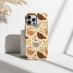 Farmhouse Chicken Phone Case, Cute Hen Floral Cover for iPhone 17 16 15 14 13 12 Pro Max, Samsung S25, Cottagecore Gift for Chicken Lover