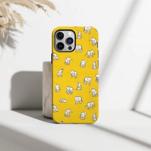 Indian Baby Elephant Yellow Pattern Phone Case, iPhone 17 16 15 14 13 12 11 Pro Max, Samsung S25 S24 S23 Ultra, Wildlife Lovers