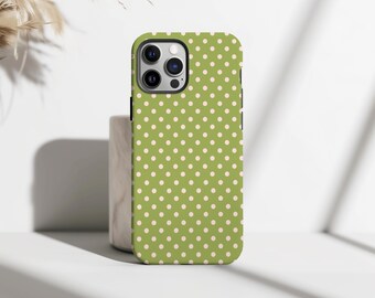 Green And Pink dots Phone Case Tough Cover, Retro sweet polka dots Phone Case, iPhone 17 16 15 14 13 12 11 Pro Max, Samsung Galaxy S25 S24