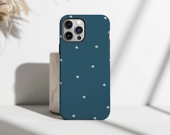 Étui pour portable à fleurs bleues, petite fleur minimaliste, style fille épurée, coque simple et mignonne, iPhone 17 16 15 14 13 12 11, Samsung S25