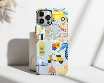 Italy Aesthetic Phone Case, Vintage Collage Travel Phone Cover for iPhone 16 15 14 13 12 11, Samsung S25 S24, Italian Gift for Women & Men