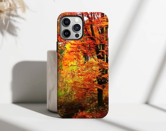 Autumn Forest Phone Case, Vibrant Fall Leaves Nature Scene, Protective Cover for iPhone 18 17 16 15 14 13 12 11 Pro Max, Samsung S25 S24 S23