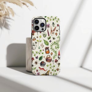 Cottagecore Forest Garden Phone Case, Botanical Woodland Animals Phone Cover For iPhone 16 15 14 13 12 11 Pro Max, Samsung S25 S24 S23 Plus