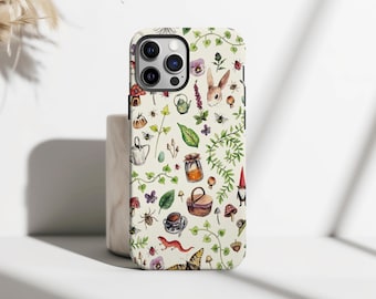 Cottagecore Forest Garden Phone Case, Botanical Woodland Animals Phone Cover For iPhone 16 15 14 13 12 11 Pro Max, Samsung S25 S24 S23 Plus