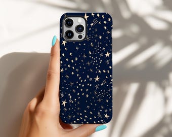 Starry Sky Phone Case Dark Blue Night Aesthetic Celestial Stars Cover for iPhone 16 15 14 13 12 11 Pro Max X XS, Samsung S25 S24 Ultra Gift