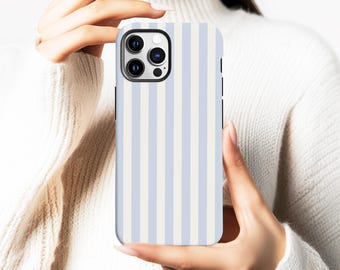 Fresh Blue White Stripes Phone Case, Vertical Lines MagSafe Phone Cover For iPhone 17 16 15 14 13 12 11 Pro Max, Samsung S25 S24 S23 Ultra