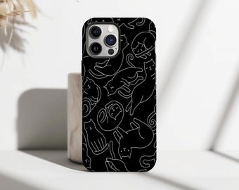 Quirky Cat Phone Case, Funny Cat Lover Case for iPhone 17 16 15 14 13 12 11 Pro Max, Samsung S25 S24 S23, Lazy & Grumpy Cat Art Phone Cover