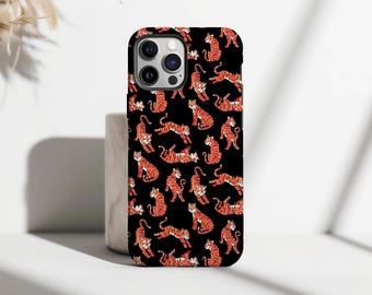 Tiger Phone Case, Sleek Black Animal Phone Cases, Jungle Aesthetic Cover for iPhone 17 16 15 14 13 12 11 Pro Max, Samsung Galaxy S25 S24 S23