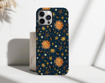 Celestial Sun Phone Case, Whimsical Astrology Phone Cases, Stars Celestial Phone Cover for iPhone 17 16 15 14 13 12 Pro Max, Samsung S25 S24