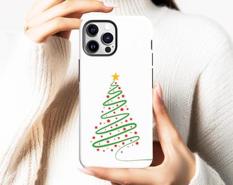 Christmas Tree Festive Phone Case, Artful Trendy Star Winter Phone Cover for iPhone 17 16 15 14 13 12 11 Pro Max, Samsung S25 S24 S23 Ultra