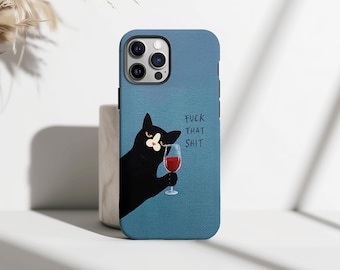 Custodia per telefono a forma di gattino, custodia per gatto divertente ed estetica, custodia per gatto kawaii, custodia per telefono a forma di gatto impertinente, custodia per gatto con vino, iPhone 17 16 15 14 13, Samsung S25