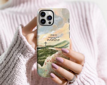 Christian Cross Wildflower Phone Case, Faith Inspired Sunset Landscape Cover, iPhone 18 17 16 15 14 13 12 Pro Max, Samsung S25 S24 S23 Ultra