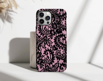 Elegant Phone Case Lace fabric Cover, Pink Lace Phone Case, Floral Lace Pattern Phone Cover, iPhone 17 16 15 14 13 12 11, Samsung Galaxy S25