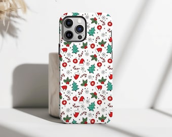 Christmas Phone Case, Holiday Xmas Tree Candy Cane Snowflake Cover for iPhone 17 16 15 14 13 12 11 Pro Max, Samsung S25, Cute Festive Gift