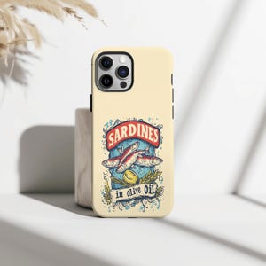 Retro Sardine Tin MagSafe Phone Case, Sardines in olive oil Phone Case, iPhone 16 15 14 13 12 11 Pro Max, Samsung S25 S24 S23 Plus Ultra