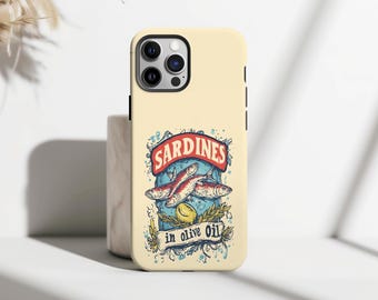 Retro Sardine Tin MagSafe Phone Case, Sardines in olive oil Phone Case, iPhone 16 15 14 13 12 11 Pro Max, Samsung S25 S24 S23 Plus Ultra