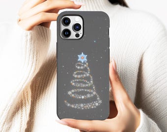 Vintage Christmas Trees Phone Case, Christmas Gift Ideas, Sparkle Snowflake Holiday Glow Cover, iPhone 17 16 15 14 13 12 11, Samsung S25 S24