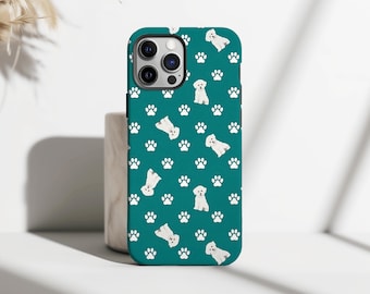 Weiße Welpen Paw Polka Hunde Druck Handyhülle, süße Kawaii Haustierliebhaber ästhetische Abdeckung passend für iPhone 17 16 15 14 13 12 Pro Max, Samsung S25 S24