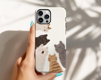 Peeking Cats iPhone Case, Funny Cat Lover Gift, Cute Cat Phone Case, Fluffy Kitty Cover,iPhone 17 16 15 14 13 12 11 Pro Max, Samsung S26 S25