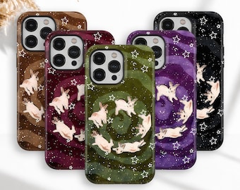 Kawaii Bunny Galaxy Phone Case, Cute Rabbit Starry Night Art Cover fit for iPhone 17 16 15 14 13 12 11 Pro Max, Samsung S26 S25 S24 S23 S22