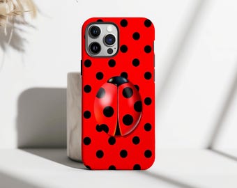 Watercolor Ladybug Polka Dot Phone Case, Kawaii Y2K Aesthetic Cover for iPhone 17 16 15 14 13 12 11 Pro Max, Samsung Galaxy S25 S24 Ultra