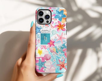 Beachy Blue Coquette Coastal Collage Preppy Cute Aesthetic Case voor iPhone 18 17 16 15 14 13 12 Air Pro Max Samsung S30 S26 S25 S24 Ultra