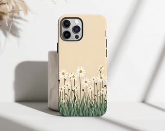Beige Daisy Phone Case, Minimal Wildflower Aesthetic Cover, Daisy Flower Phone Case, iPhone 18 17 16 15 14 13 12 11 Pro Max, Samsung S25 S24