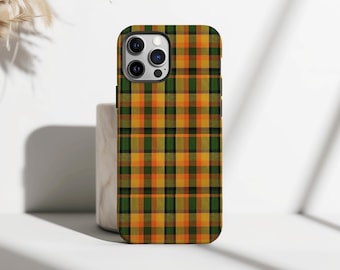 Retro Plaid Phone Case, Tartan Check Pattern Protective Cover, Green Orange Autumn Style, iPhone 16 15 14 13 12 11, Samsung S25 S24 S23 S22